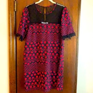 BCBG mixed media red and black floral dress